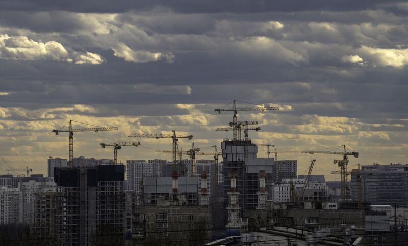 Москва, Тушино, стройка, закат,  Москва не сразу строилась фото превью