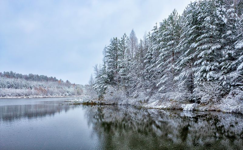 осень, снег, озеро, тишина Первый снегphoto preview