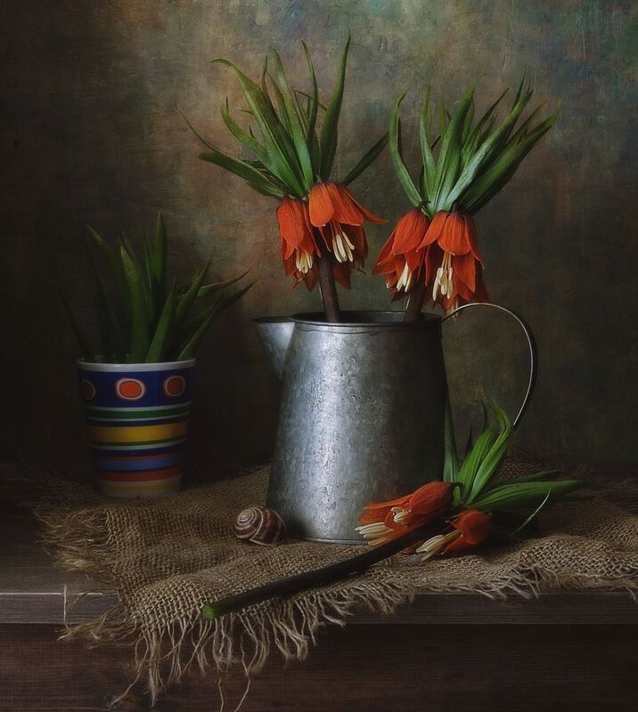 натюрморт,цветы,рябчик,весна,кувшин,ракушка с рябчиками...photo preview