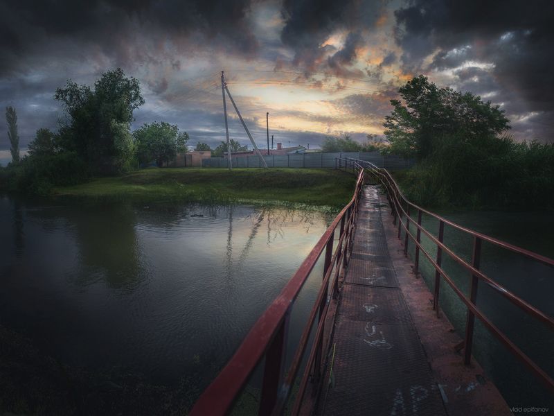 река, мост, лето, рассвет, утро ...photo preview