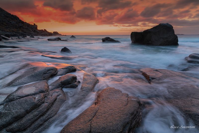 sunset lofoten nature water sea seascape travel Sunset at Lofoten Islands фото превью