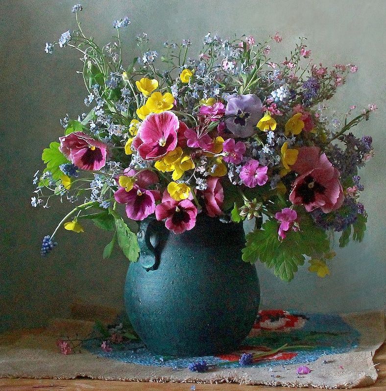 натюрморт, цветы, садовые цветы, весна, марина филатова, букет цветов, виолы *** фото превью