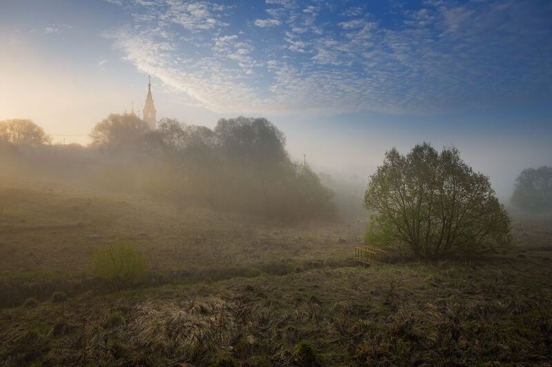 туман, валищево, весна, рассвет, храм Майское утроphoto preview