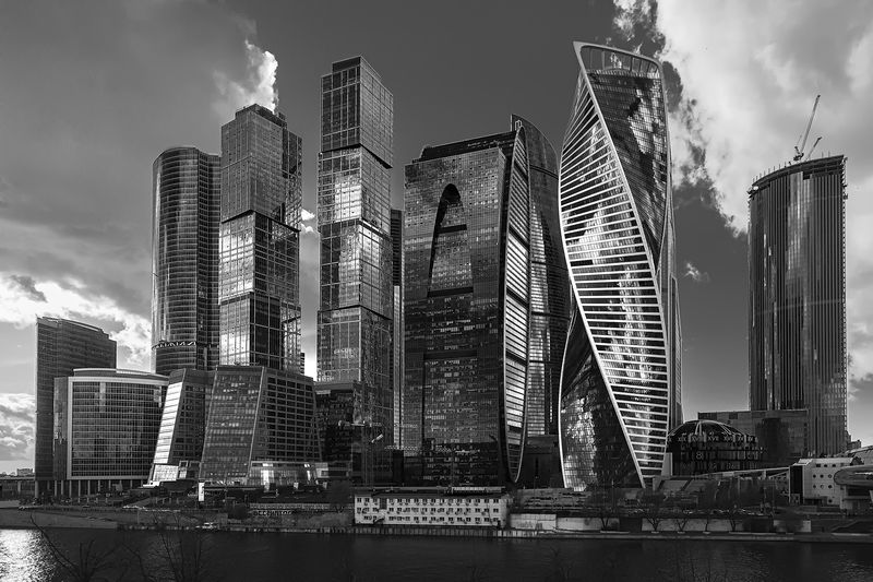 Москва, сити, река, город, небоскребы, чб Грани городаphoto preview