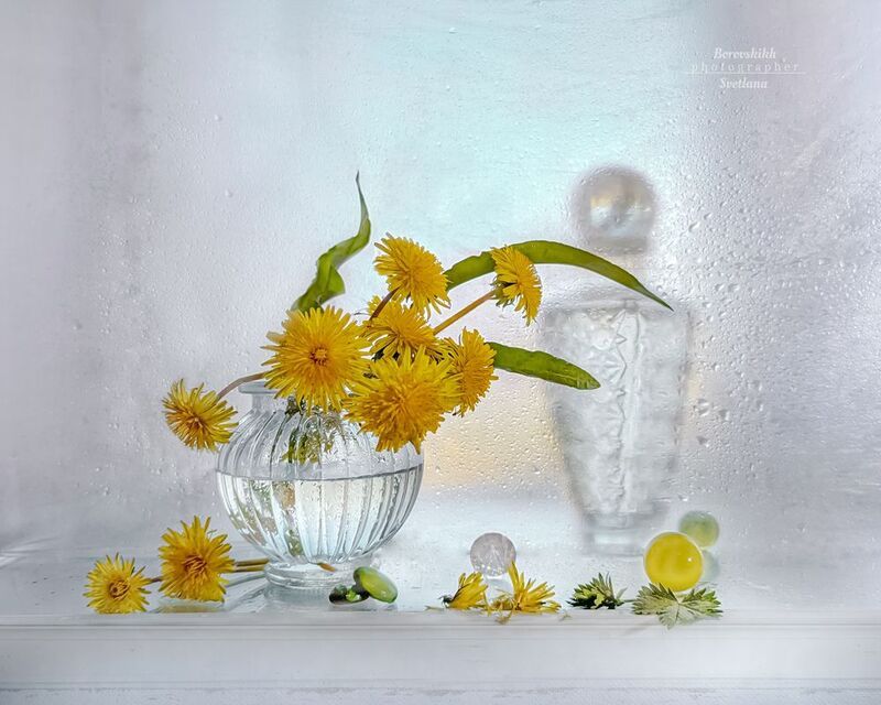 натюрморт, art_photo, полиэтилен, стекло, цветы, весна, одуванчики, фото на окне, фото через полиэтилен, фото на телефон Солнечное настроениеphoto preview