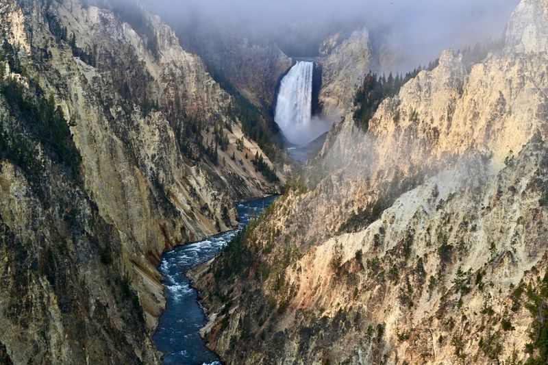 Landscapes, USA, Yellowstone, Waterfall, Canyon,  Водопад в туманеphoto preview