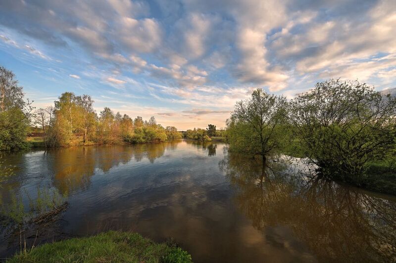 весна, вечер, закат, река, разлив, небо, облака, отражение весенний разливphoto preview