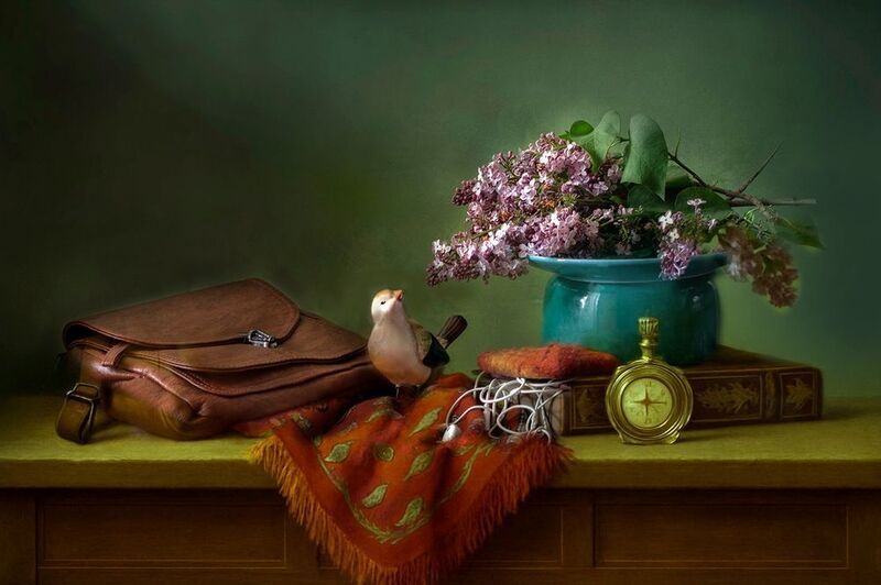 сирень, букет, птичка С сиреньюphoto preview