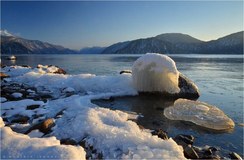 Вечер, Горный алтай, Зима, Льды, Телецкое озеро ***photo preview