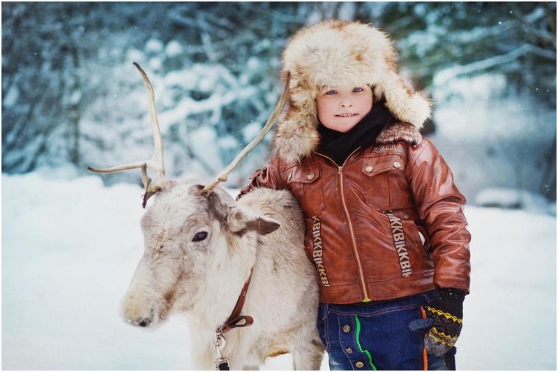 Лес, дети , олень, зима Зимняя проулкаphoto preview