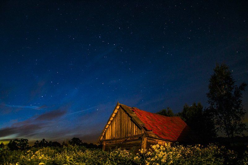2015, Звезды, Июнь, Лето, Небо, Ночь, Россия, Ткльская область Старый сарай под звездами фото превью
