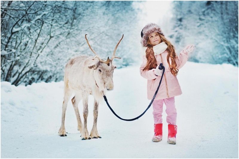 Лес, зима, олень, дети Умчи меня, олень, в мою страну оленью....photo preview