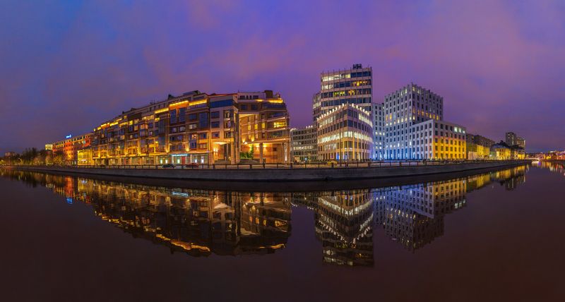 москва, водоотводный канал, вечер, сумерки, подсветка, набережная Озерковская набережнаяphoto preview