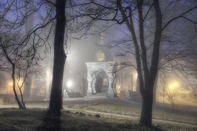 весна, вечер, часовня, туман photo preview