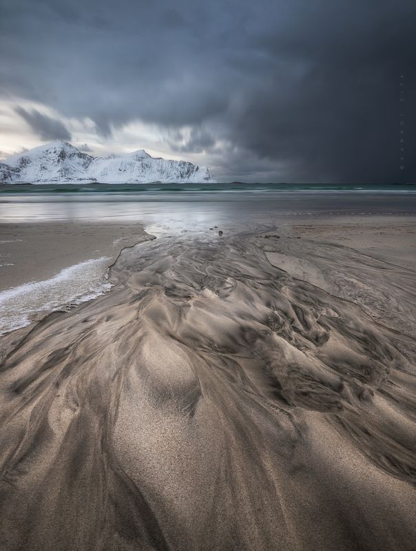 lofoten, longexpo, rocks, sea, seascape, houses, mountains, waves, norway, arctic, north, snow, Arctic Beachphoto preview
