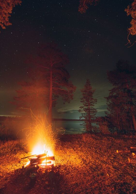 Костер, ночь, звезды, озеро, relax, outdoor photo preview