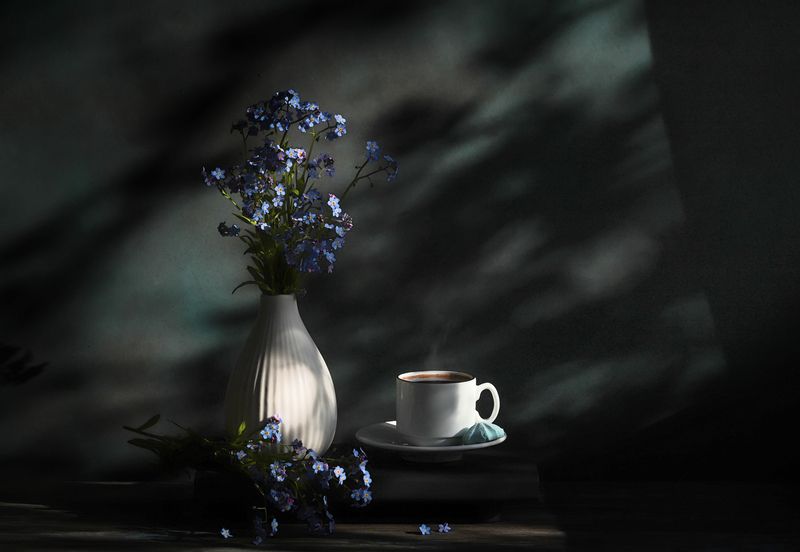 цветы, кофе, натюрморт, напиток, аромат, вкусно, flowers, coffee, still life, drink, aroma, delicious, bouquet , flowers Незабудки и чашка кофе..photo preview