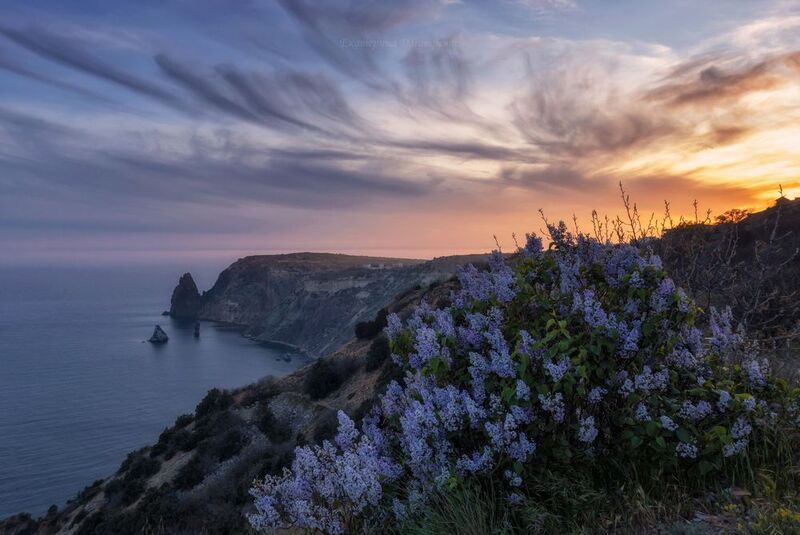 крым, закат, сирень, фиолент, море, севастополь, пейзаж, весна, горы Сиреневый закатphoto preview