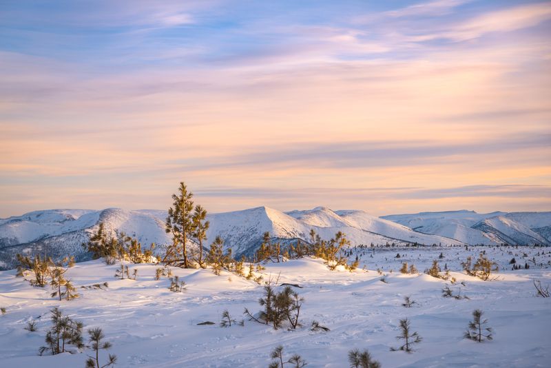 Зима, снег, Хамар-Дабан, Прибайкалье, закат Розовые хребты Хамар-Дабанаphoto preview
