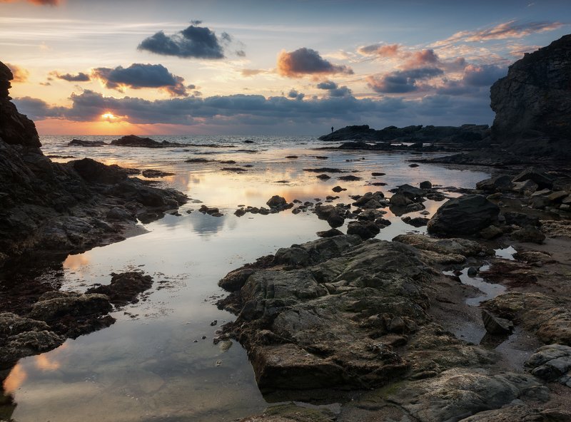 clouds, colors, fineart, fisherman, landscape, morning, rocks, sea, seascape, sky, sun, sunrise, water Reflections at sunrisephoto preview