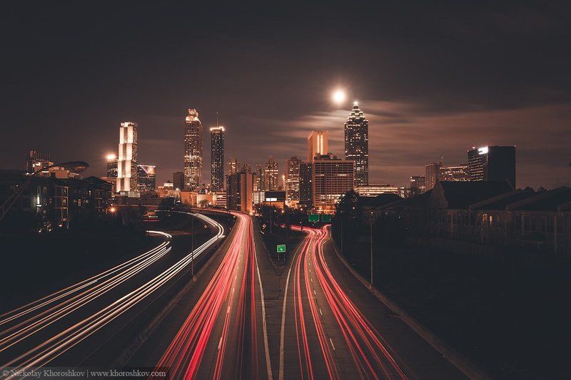 Atlanta, City, Cityscape, Usa, Атланта, Город, Городской пейзаж, Сша Полночь в городеphoto preview