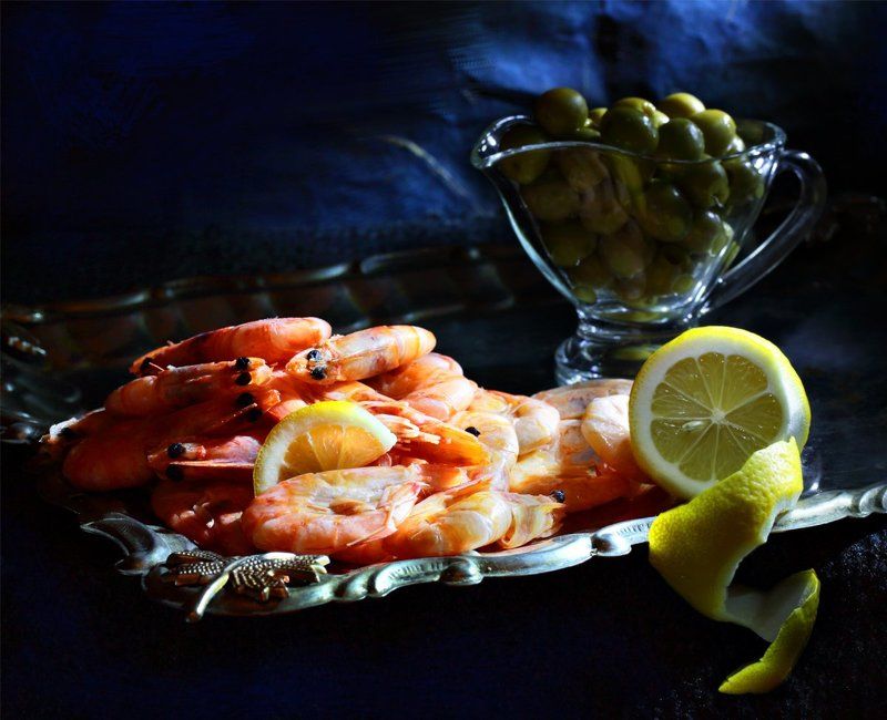 Натюрморт, еда, креветки, оливки С креветкамиphoto preview