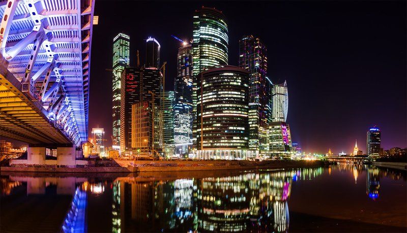 Весна, Город, Городской пейзаж, Москва, Москва-река, Москва-сити, Настроение, Небоскребы, Ночной пейзаж, Ночь, Огни, Панорама, Река Огни большого городаphoto preview