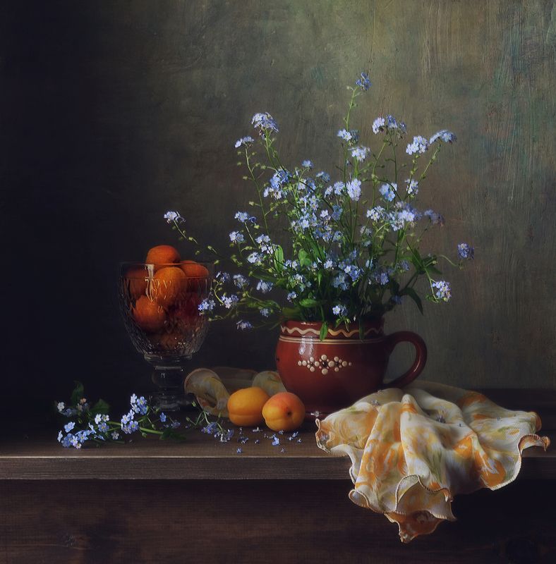 натюрморт,незабудки,цветы,лето,абрикосы с незабудками...photo preview