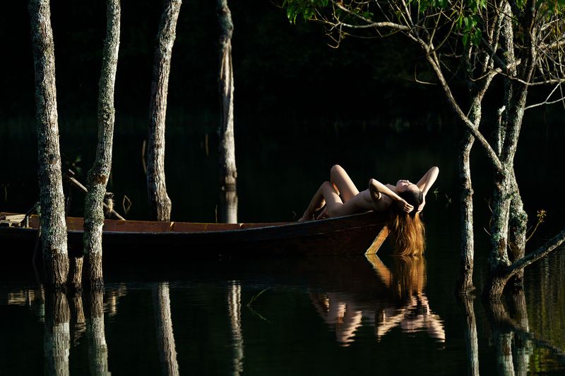 nude, art, tree, boat, water, photo preview