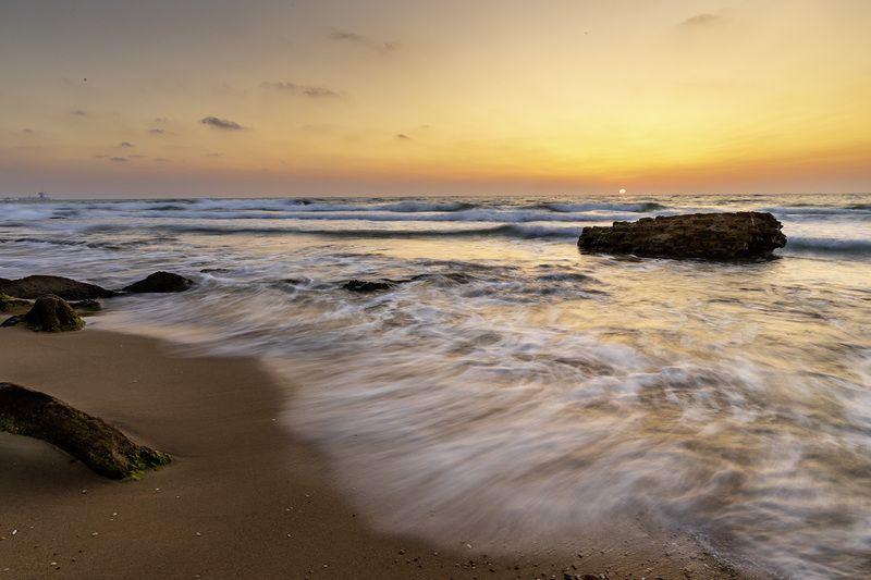 sea, seascape, sunset, landscape, beach, marina, rocks  фото превью