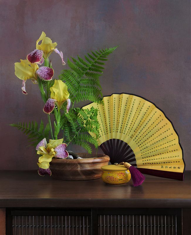 натюрморт, китай, веер, ирисы, photo preview