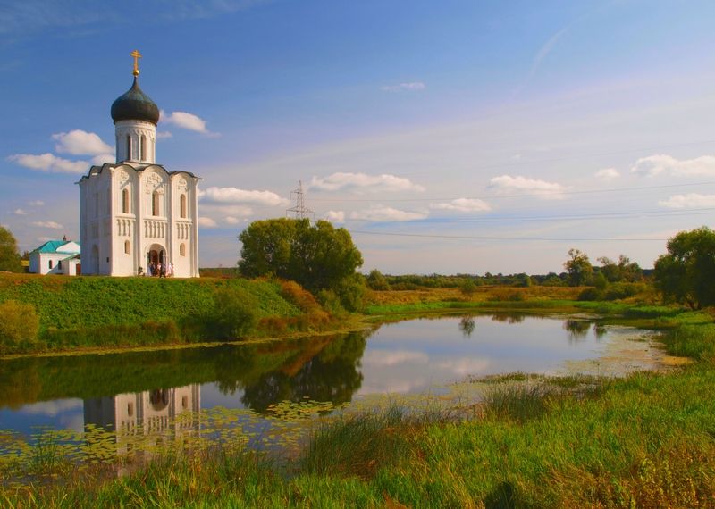 лето пейзаж Церковь Покрова на Нерли фото превью