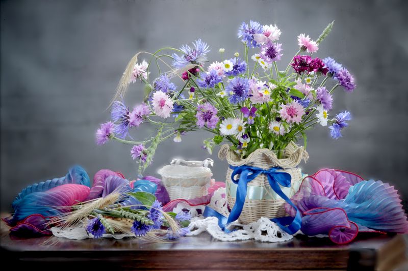 природа, цветы, васильки, ромашки, ваза, салфетка Васильковое летоphoto preview