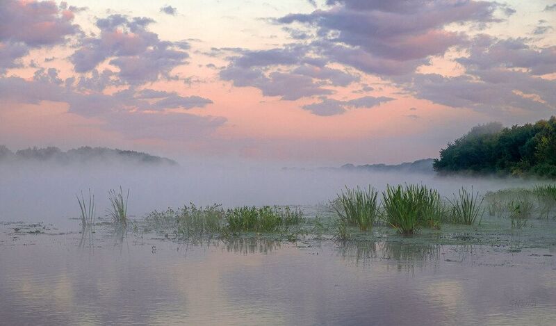 лето река туман облака природа пейзаж рассвет Утром на Оке.photo preview