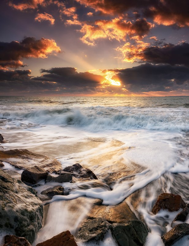 clouds, coast, colors, fineart, landscape, light, lights, mood, morning mood, rocks, sea, seascape, sky, sun, sunrise, waves Краски и светыphoto preview
