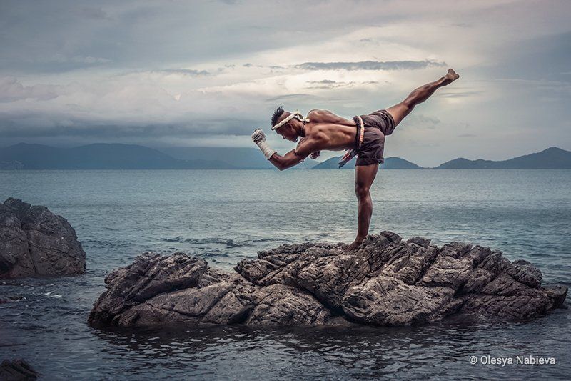 muay boran, muay thai, thai, thailand, martial arts, man, male, lad, ocean, sea, rocks, nature, rope, strong, body, guy, Muay Boranphoto preview