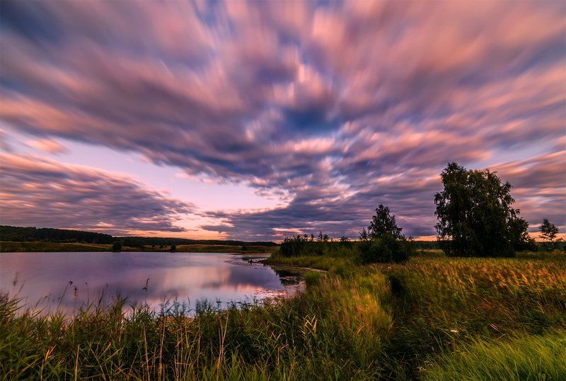 Вечер, Закат, Лето, Небо, Облака, Озеро, Пейзаж, Природа ***photo preview