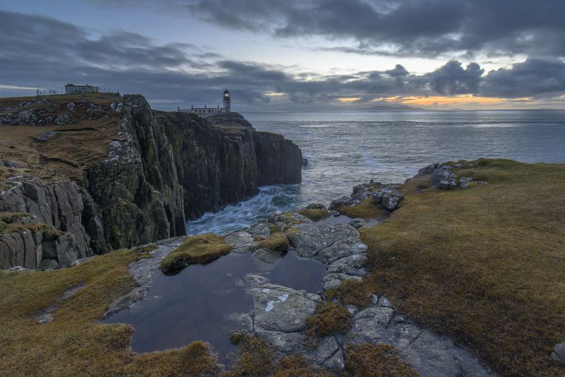 маяк, пейзаж, природа, море, горы, вечер, закат Маяк \