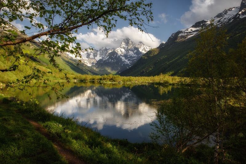кавказ, горы, карачаево-черкесия, кчр, озеро, горное озеро, отражение, домбай, лето Летом фото превью