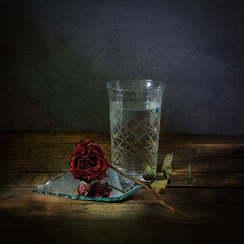 роза, красная, бокал, вода, зеркало, осколок Роза печалиphoto preview