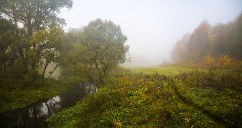 пейзаж река туман утро осень Туманное утро фото превью