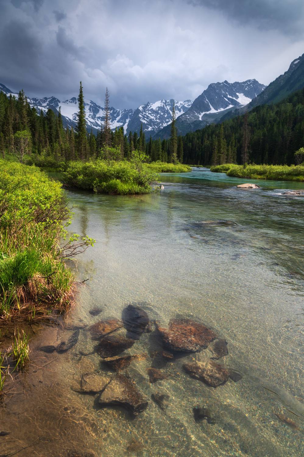 алтай, горный алтай, пейзажи алтая, усть-коксинский район, горная река, летний алтай, горы, катунский заповедник, мульта, горная тайга, грозовое небо, Рубан Елена
