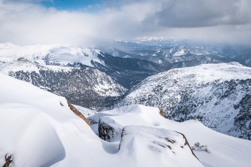 Зима, снег, Хамар-Дабан, Прибайкалье, закат На пике Босанphoto preview