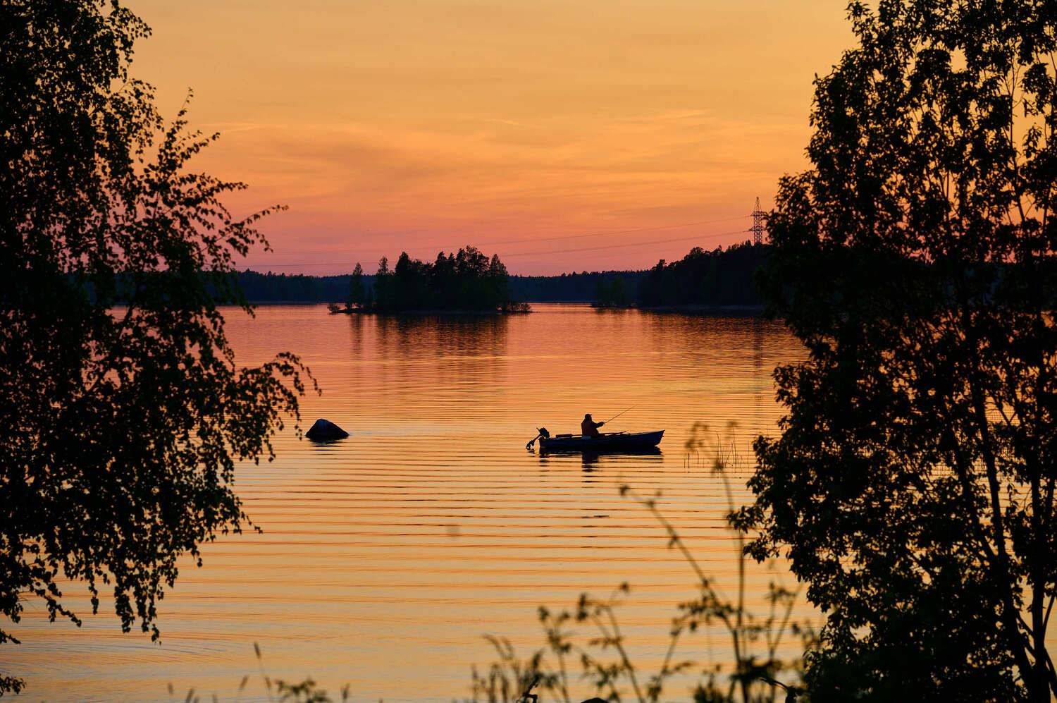 озеро, закат, лодка, Аверина Елена