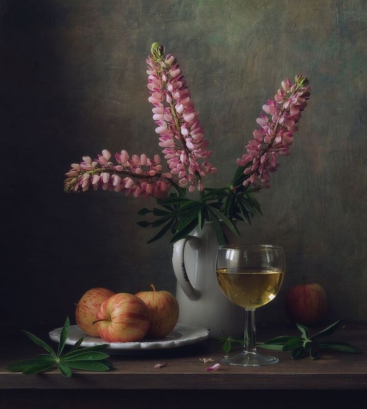 натюрморт,цветы,люпин,яблоки,лето летний...photo preview