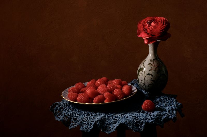 Still life, Raspberry, Red, Colors, Flower, Mood, Натюрморт, Малина, Ягоды,  Угощайтесь...photo preview