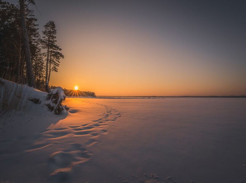 зима, лес, закат, озеро, алтай Алтайский крайphoto preview