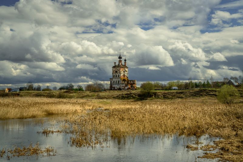 весна, храм, церковь, деревня, весь, заброшка, россия, православие, владимирская область, небо Весенний Весphoto preview