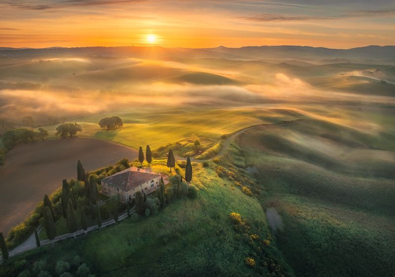 italy, tuscany, sunset, green, outdoors, photography, landscapes, outdoors, drone, aerial, photography, travel, hike Misty Morningsphoto preview
