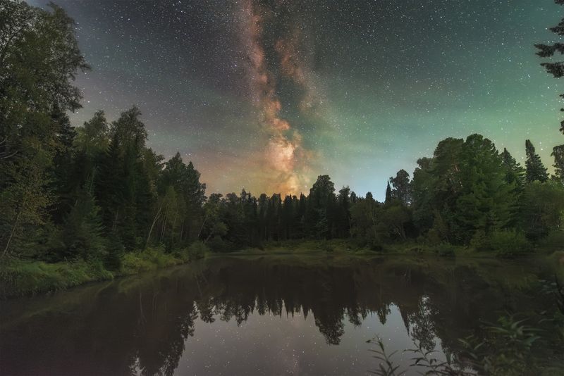астрофото, астрофотография, ночь, астрономия, астропейзаж, млечный путь, звезды, ночное небо, night, nightphotography, stars, milkyway, longexposure Краски таежной ночиphoto preview